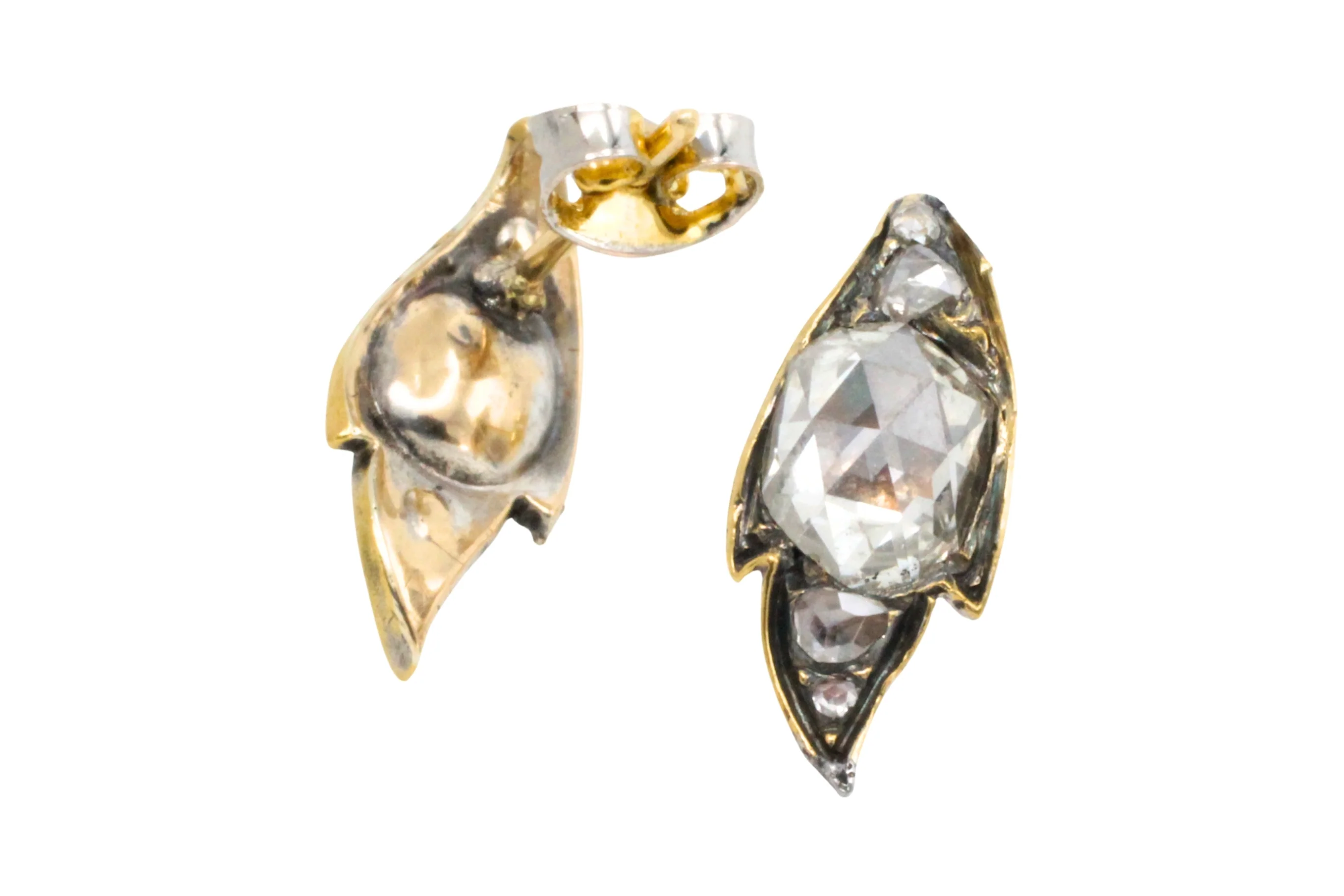 Rose diamond studs in silver and 14 carat gold - Image 5