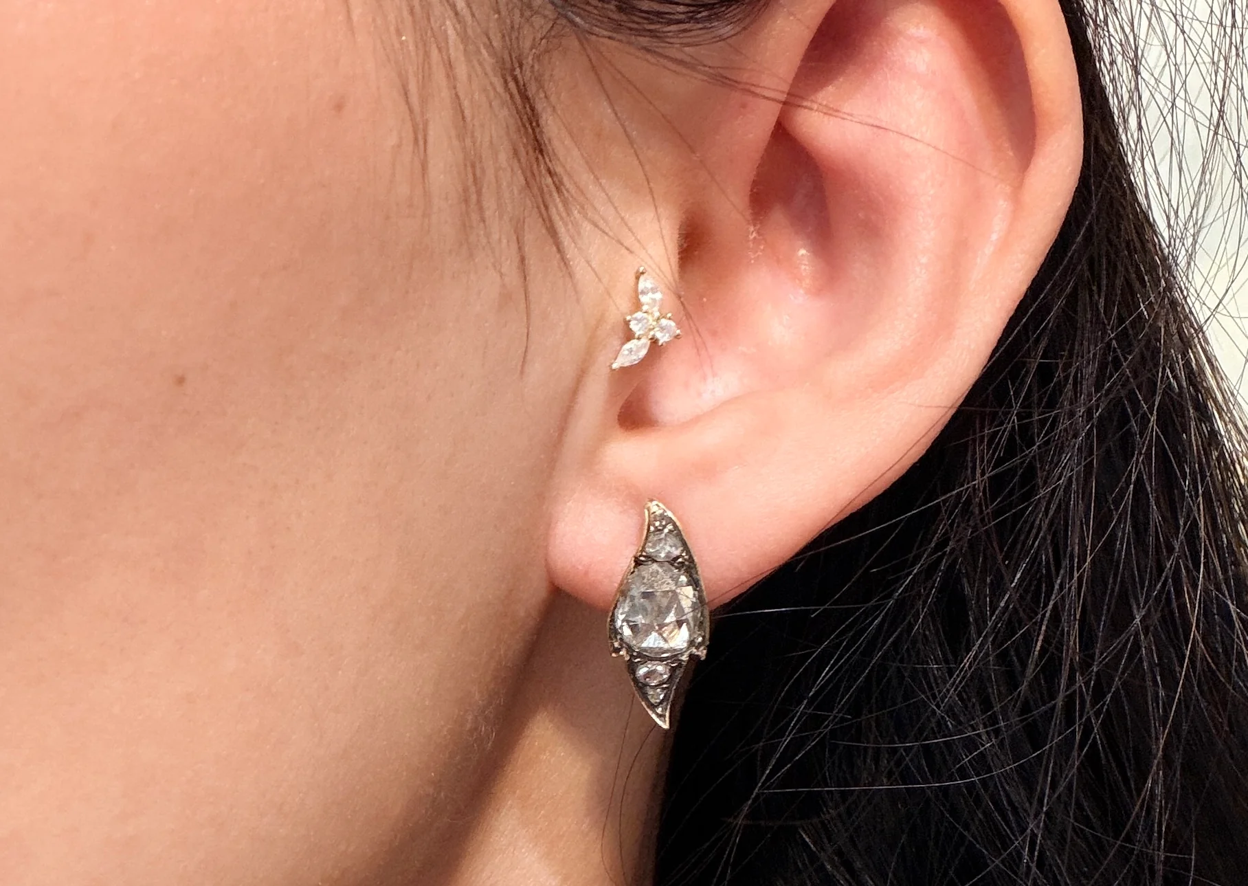 Rose diamond studs in silver and 14 carat gold - Image 6