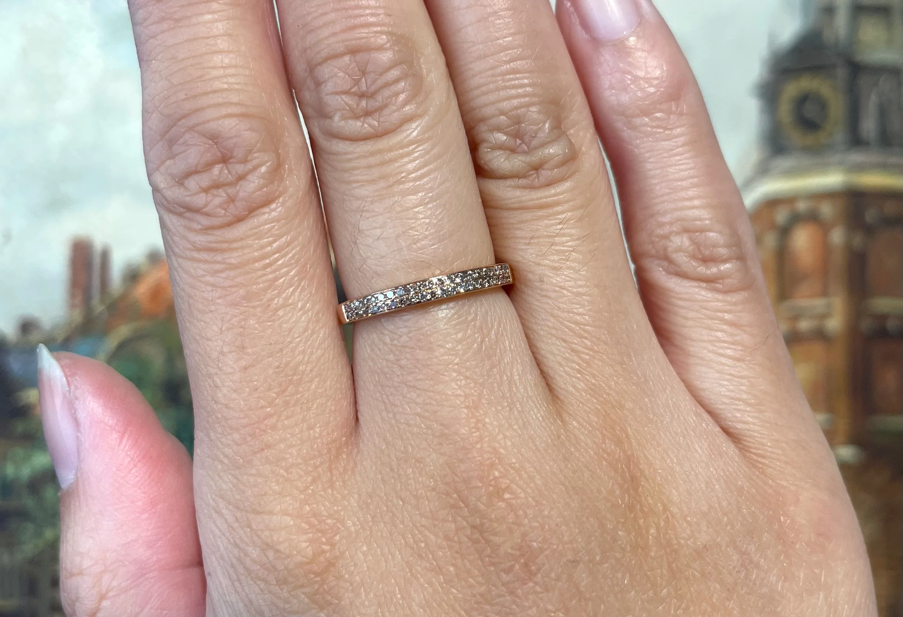 Rose gold half eternity band with diamonds - Image 6