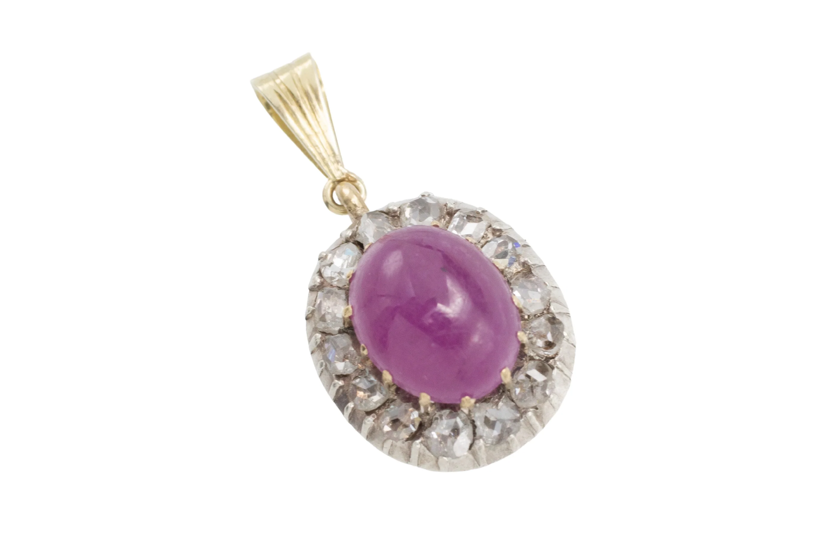 Ruby and rose diamond pendant in silver and gold - Image 3