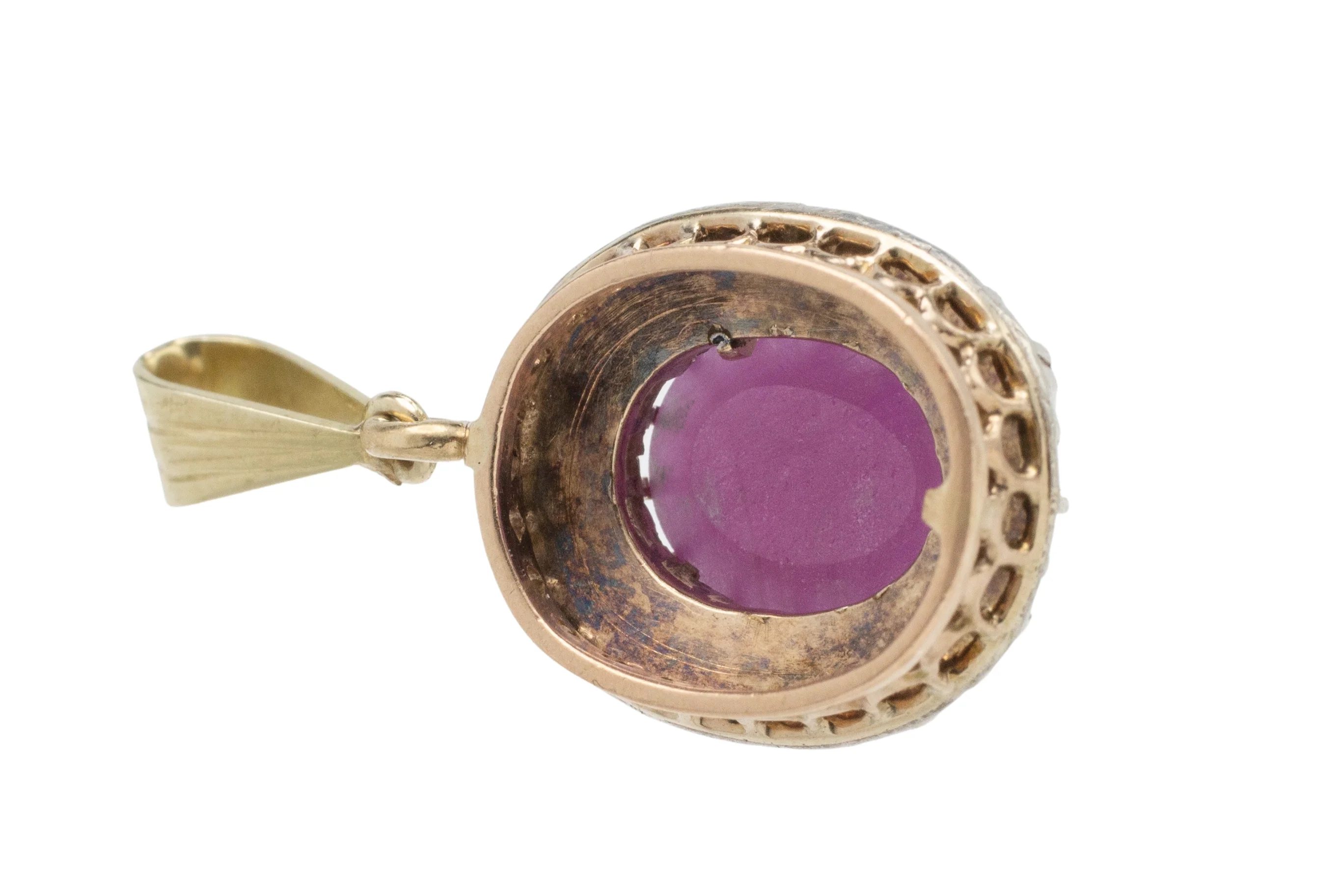 Ruby and rose diamond pendant in silver and gold - Image 4