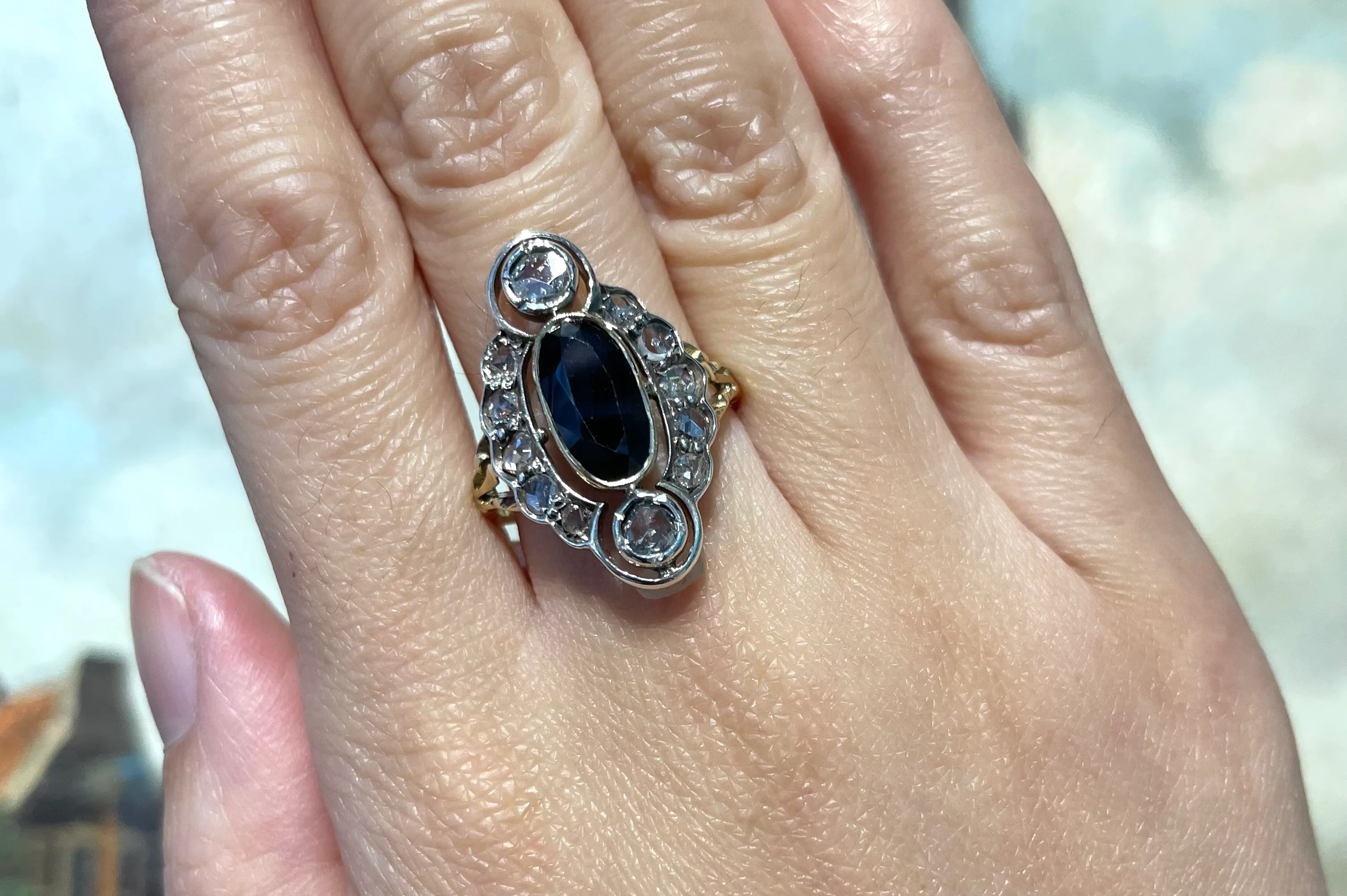 Sapphire and rose diamond marquise ring - Image 6