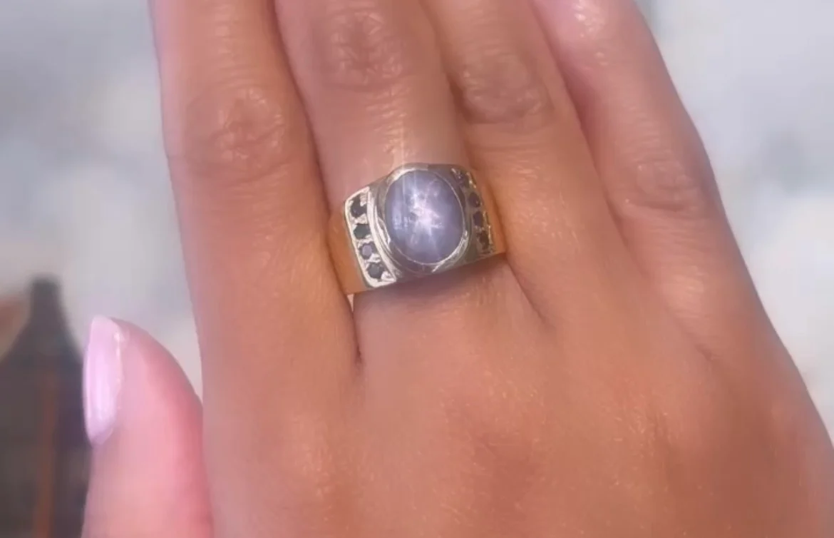 Star sapphire ring in 14 carat gold - Image 6