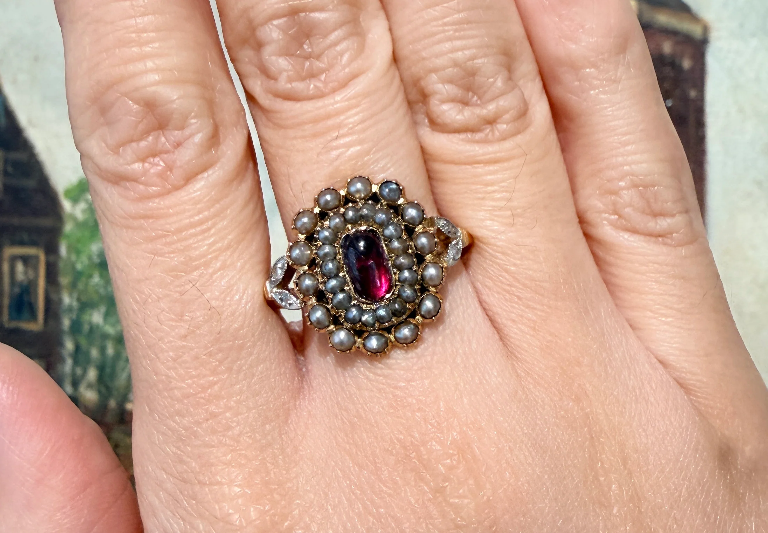 Tourmaline pearl and rose diamond ring - Image 6