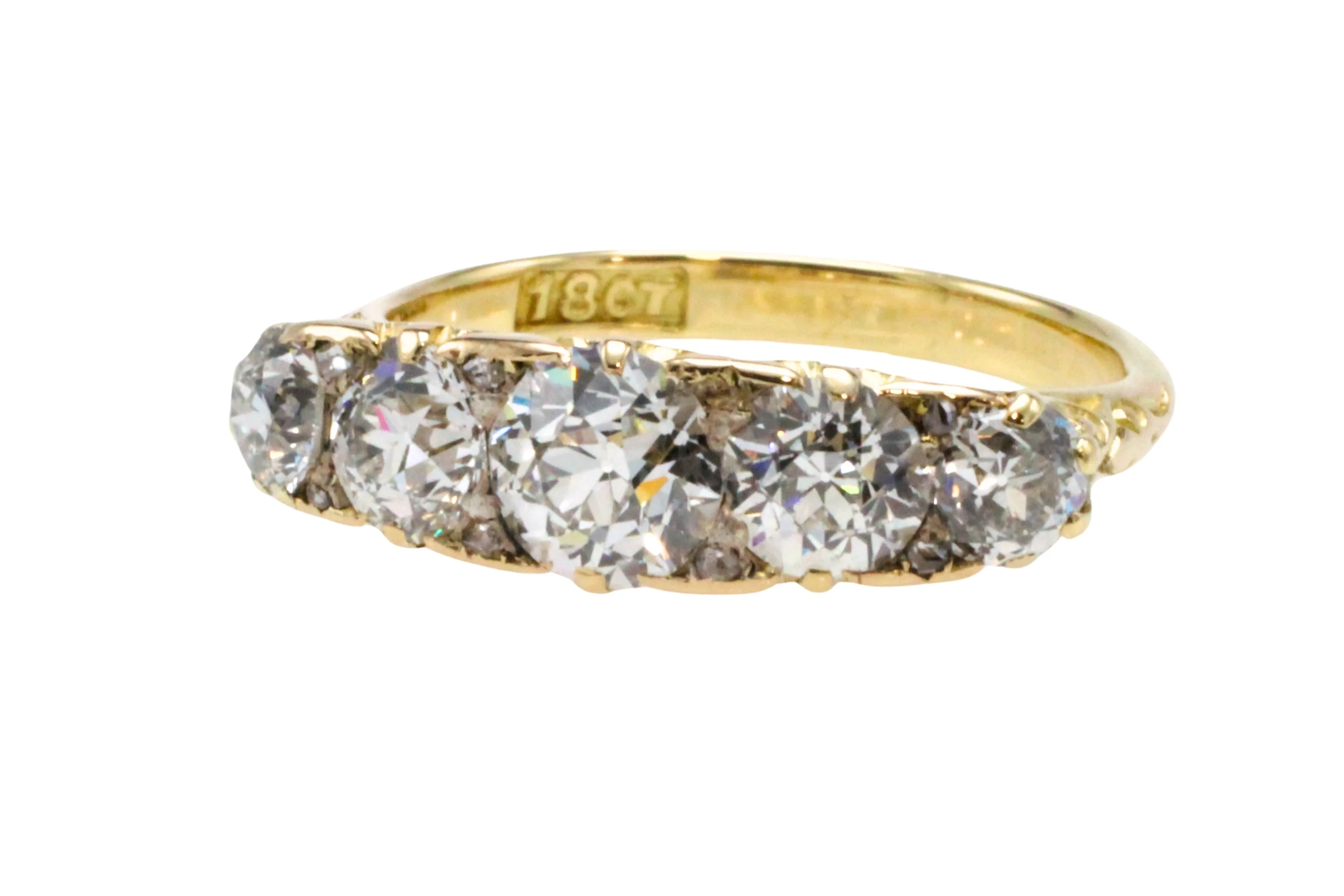 Victorian five stone old European cut diamond ring - Image 5
