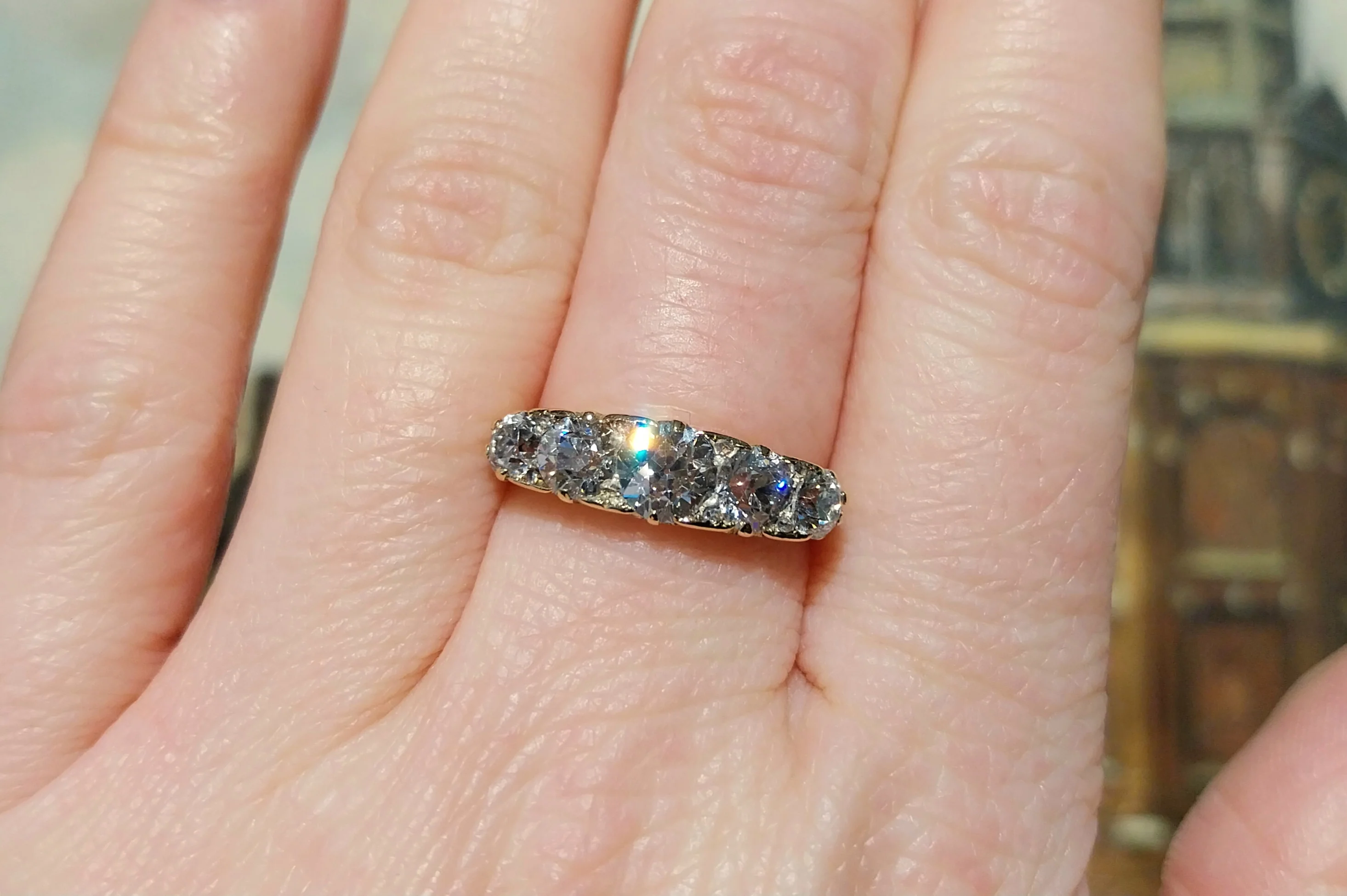 Victorian five stone old European cut diamond ring - Image 8