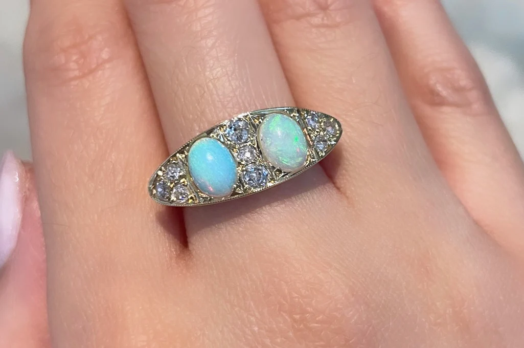 Victorian opal and old cut diamond ring - Image 6