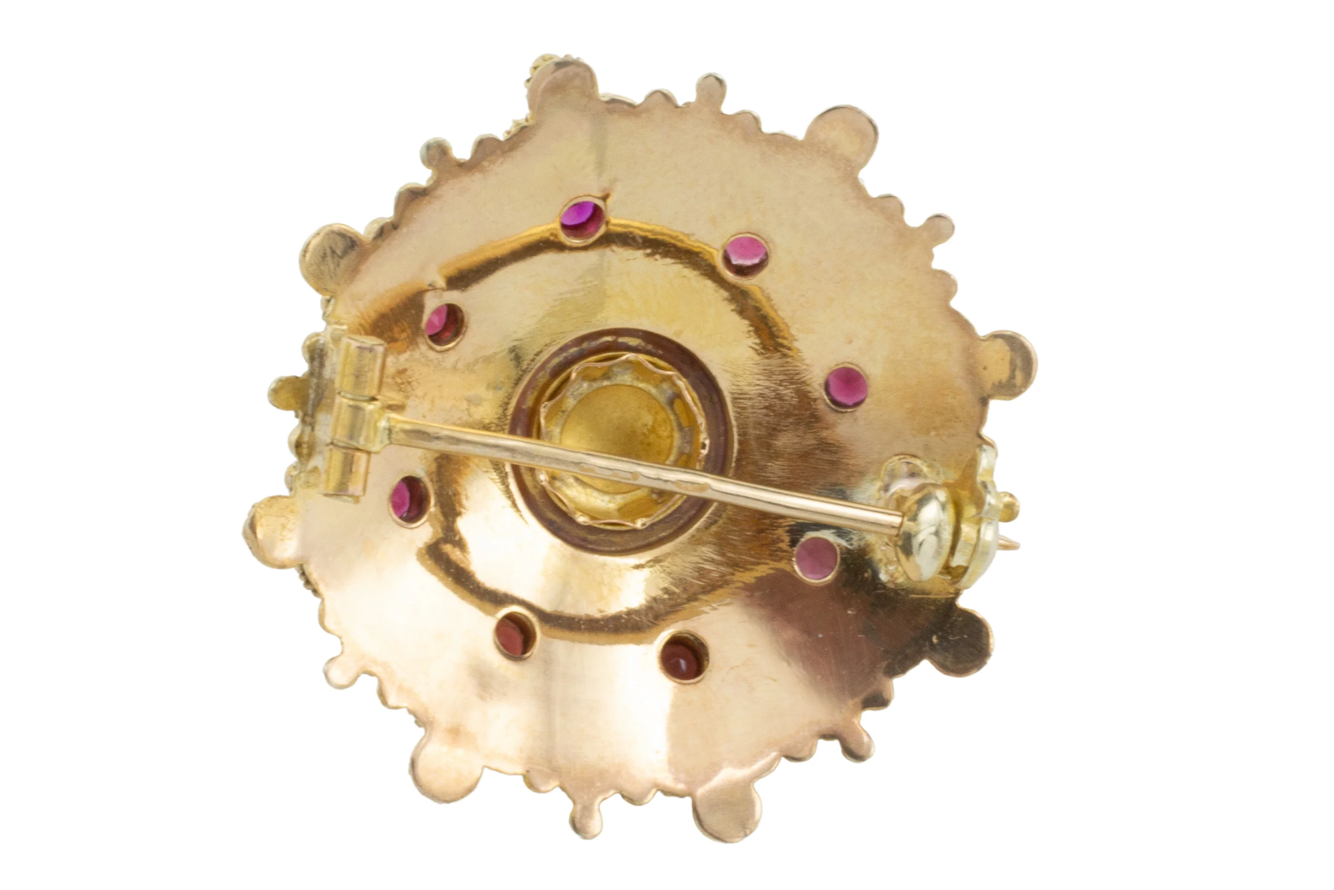 14 carat gold brooch with synthetic red gemstones - Image 3
