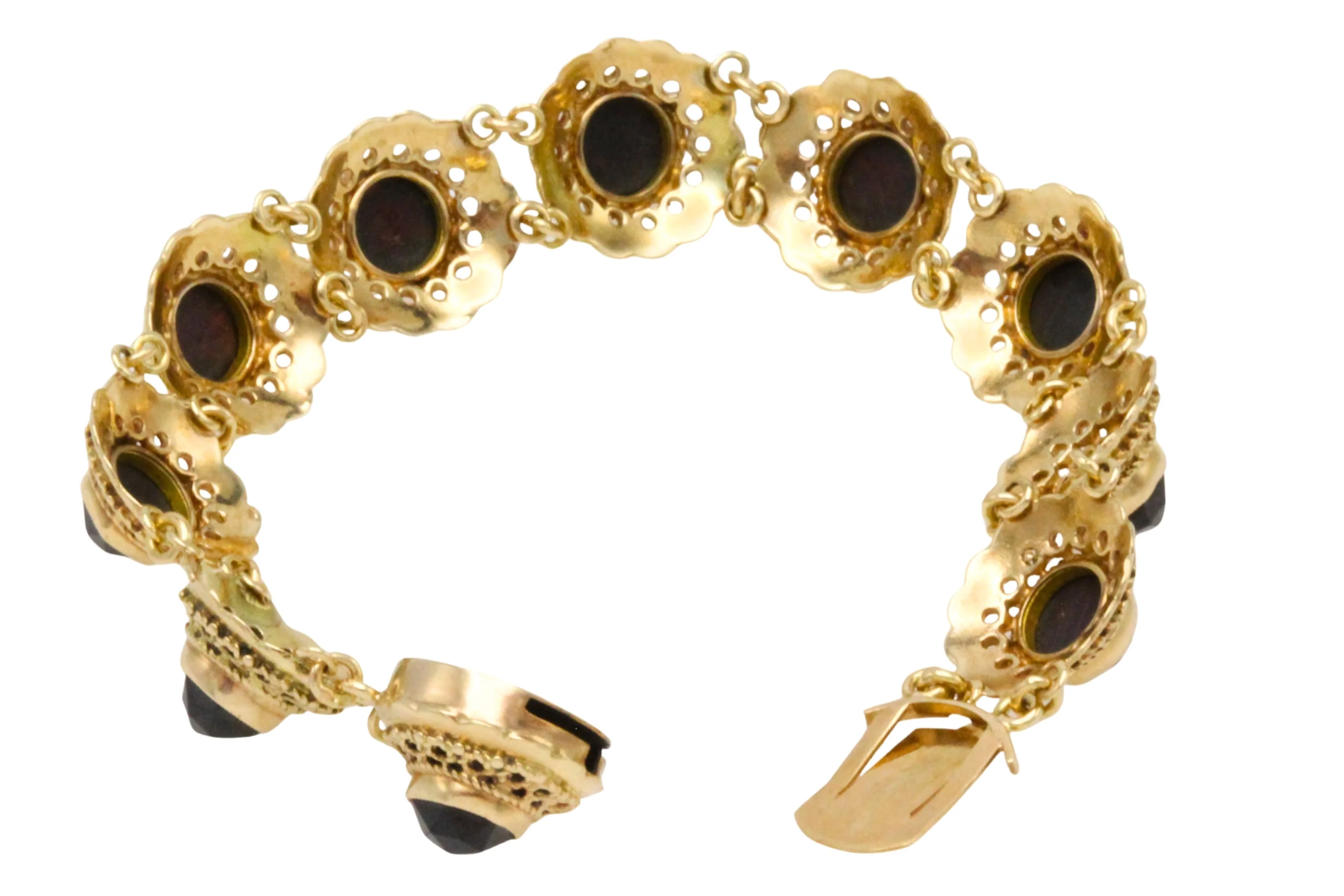 Vintage 14 carat gold link bracelet with garnets - Image 7