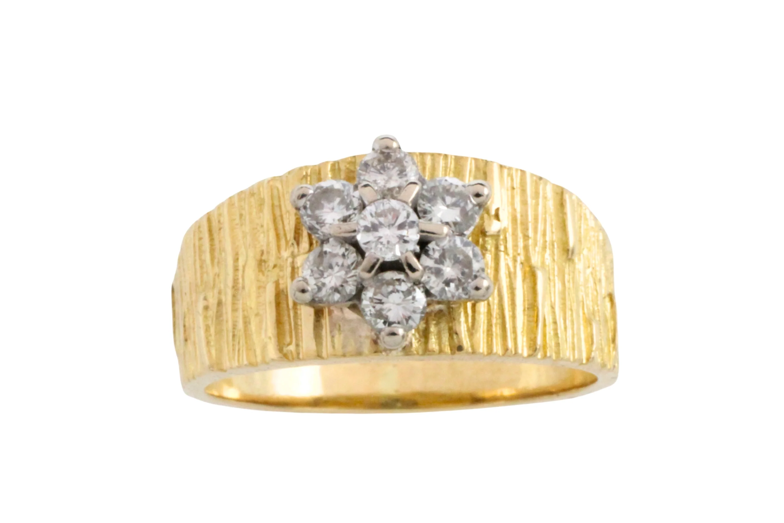 Vintage bark textured diamond ring