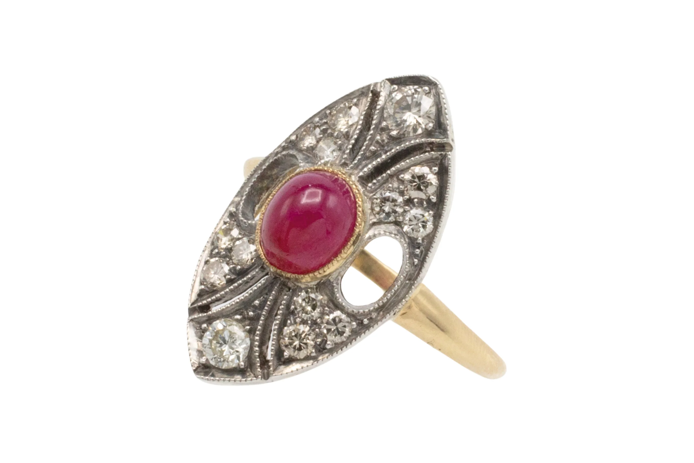 Vintage cabochon ruby and diamond marquise shaped ring - Image 2