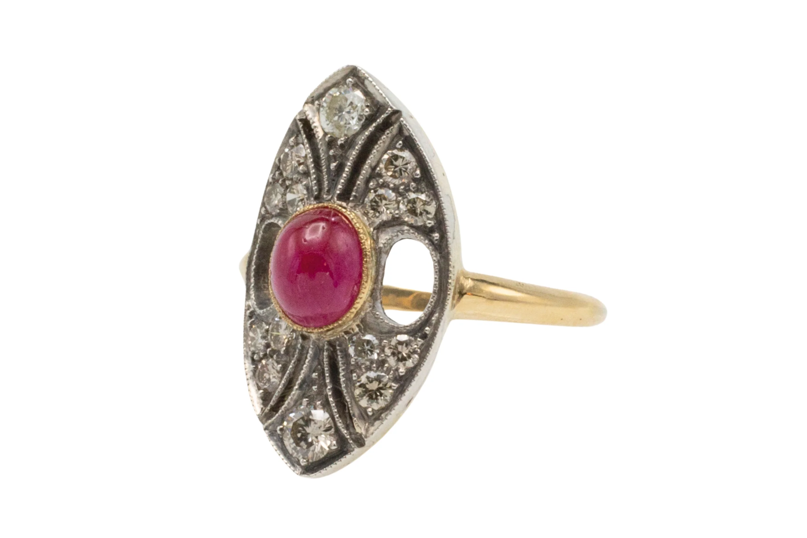 Vintage cabochon ruby and diamond marquise shaped ring - Image 4