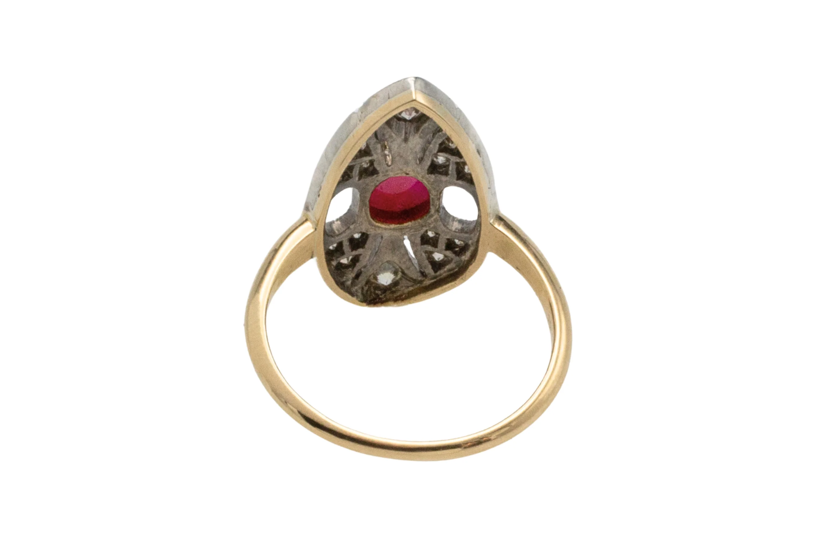 Vintage cabochon ruby and diamond marquise shaped ring - Image 5
