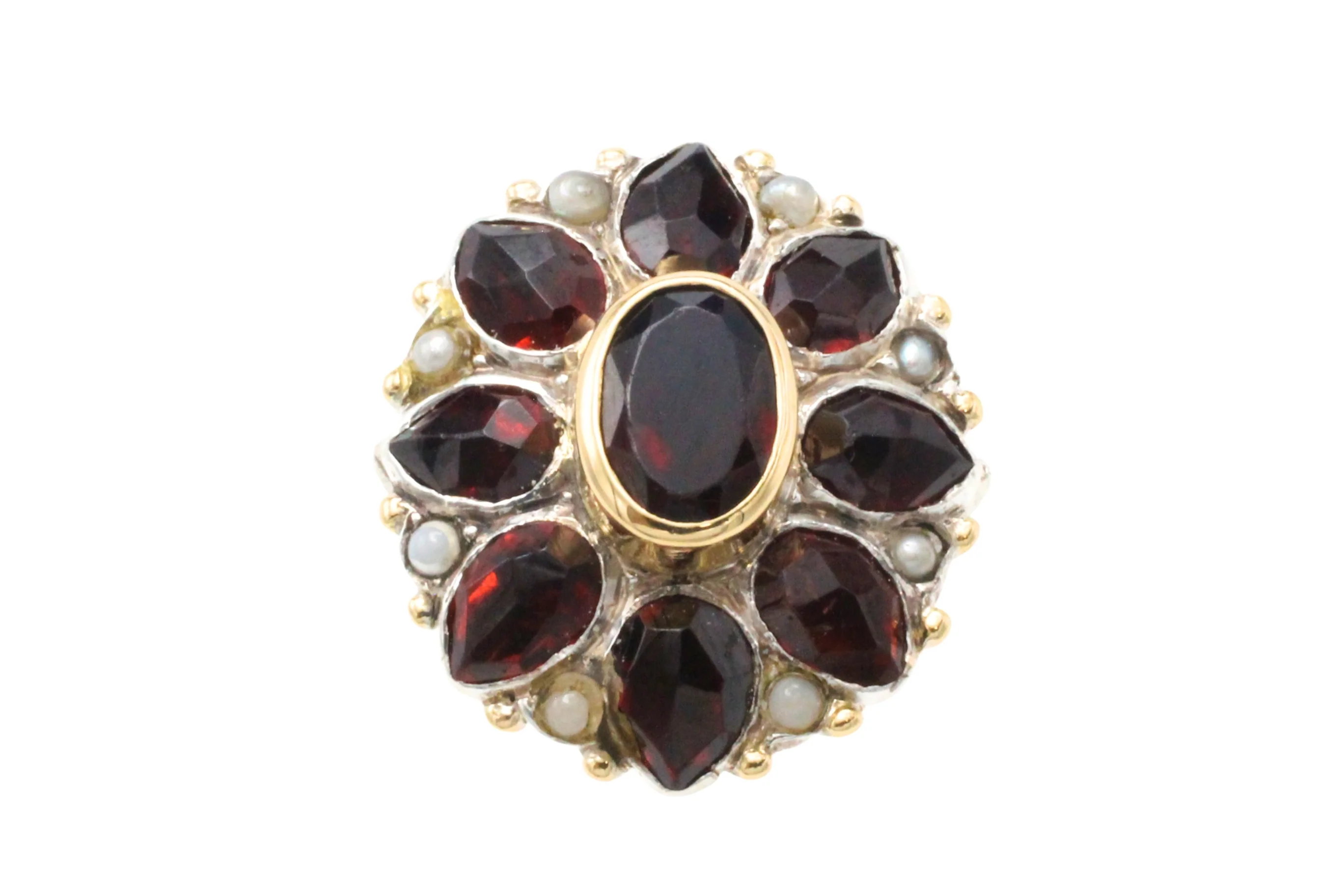 Vintage garnet and pearl ring in 14 carat gold and silver - Image 3