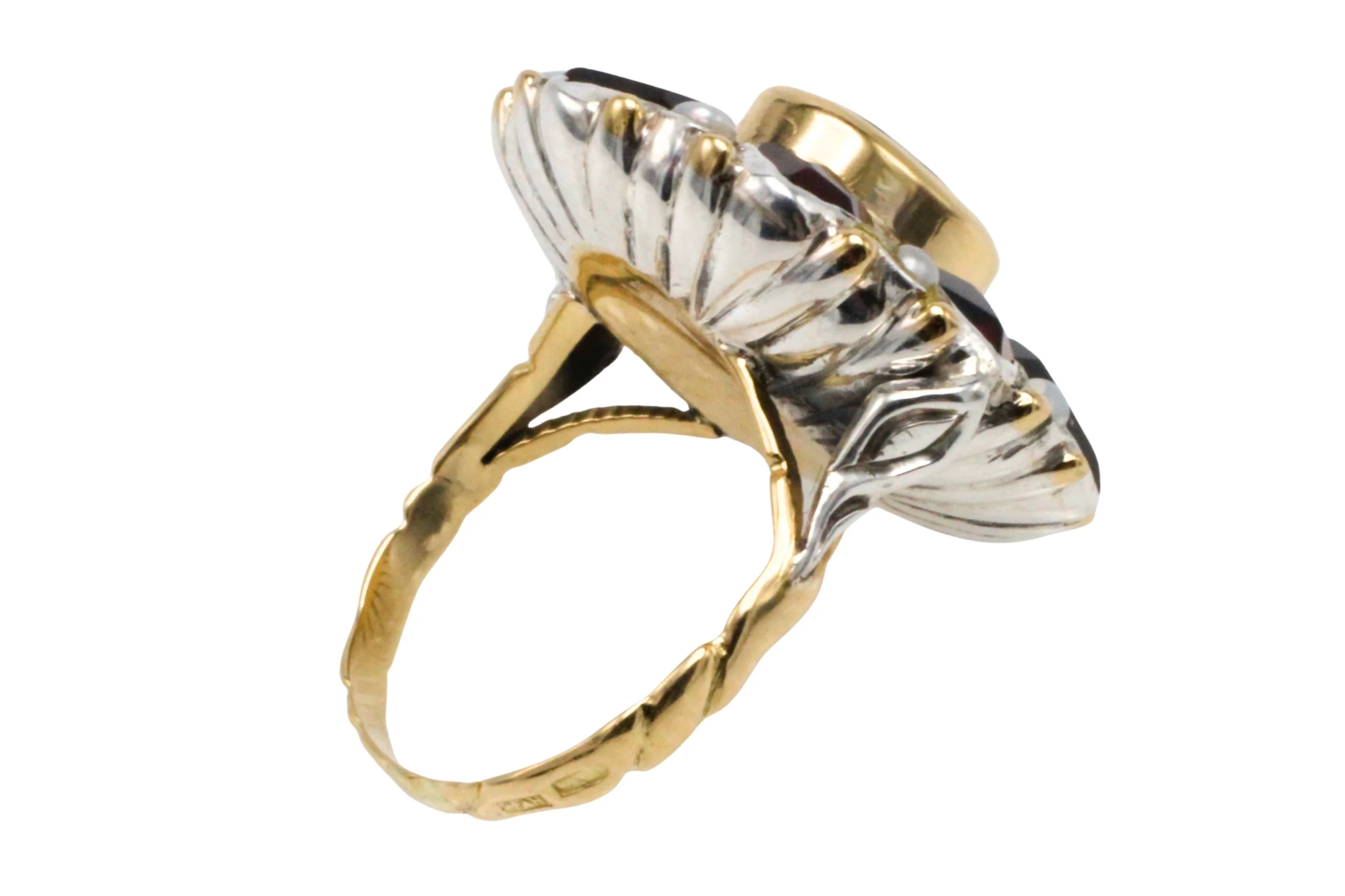 Vintage garnet and pearl ring in 14 carat gold and silver - Image 4
