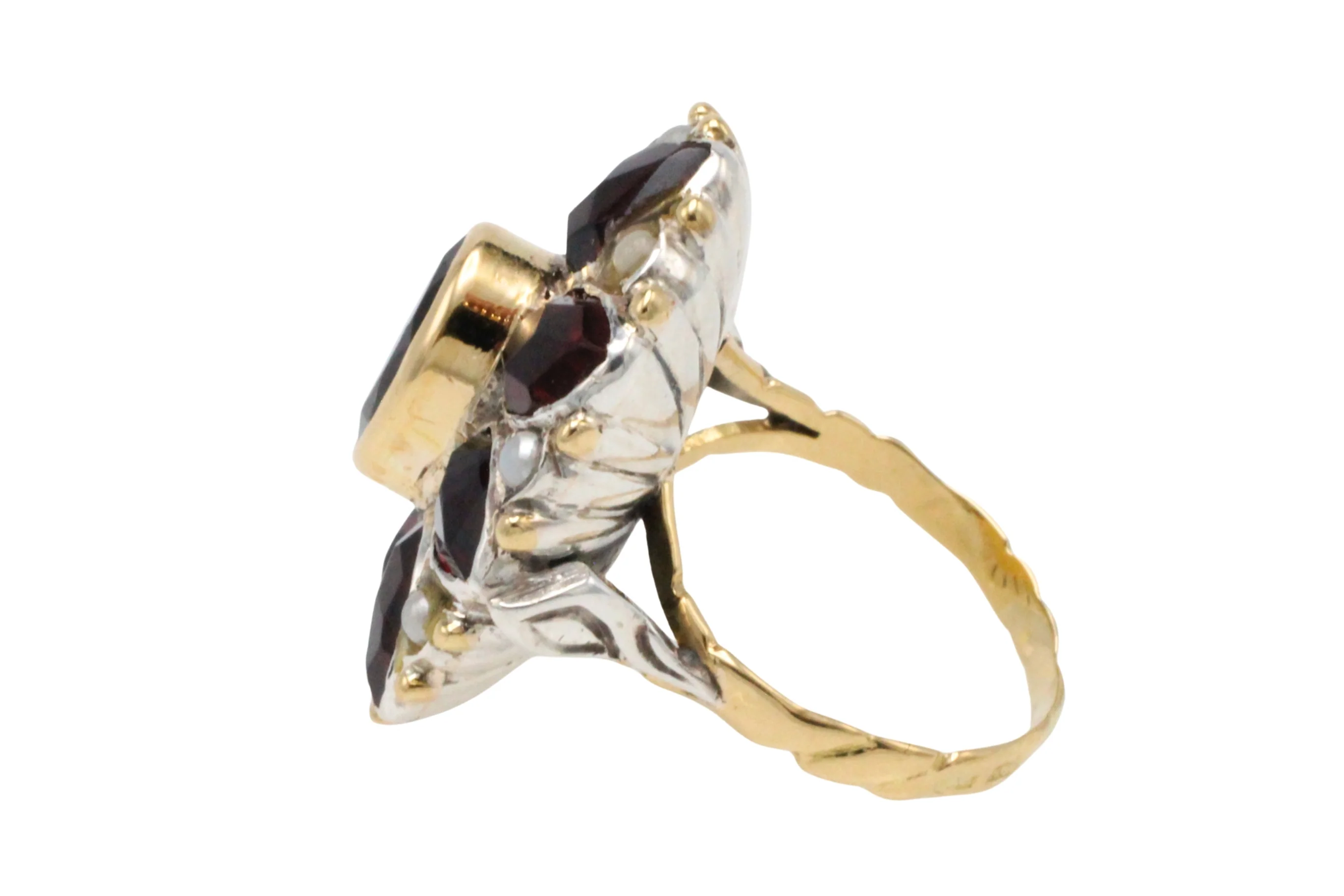 Vintage garnet and pearl ring in 14 carat gold and silver - Image 6