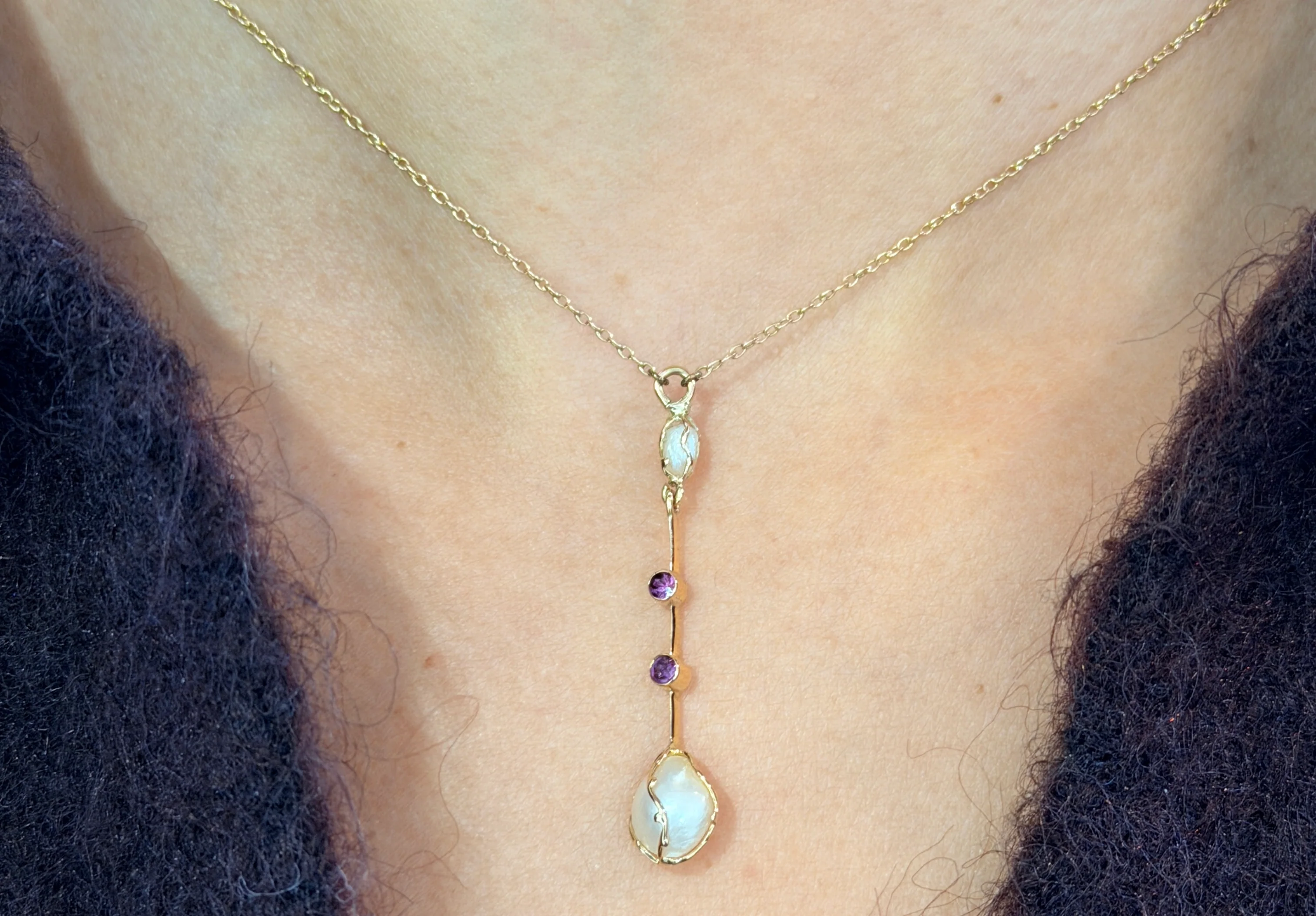 Vintage pearl and tourmaline pendant - Image 5