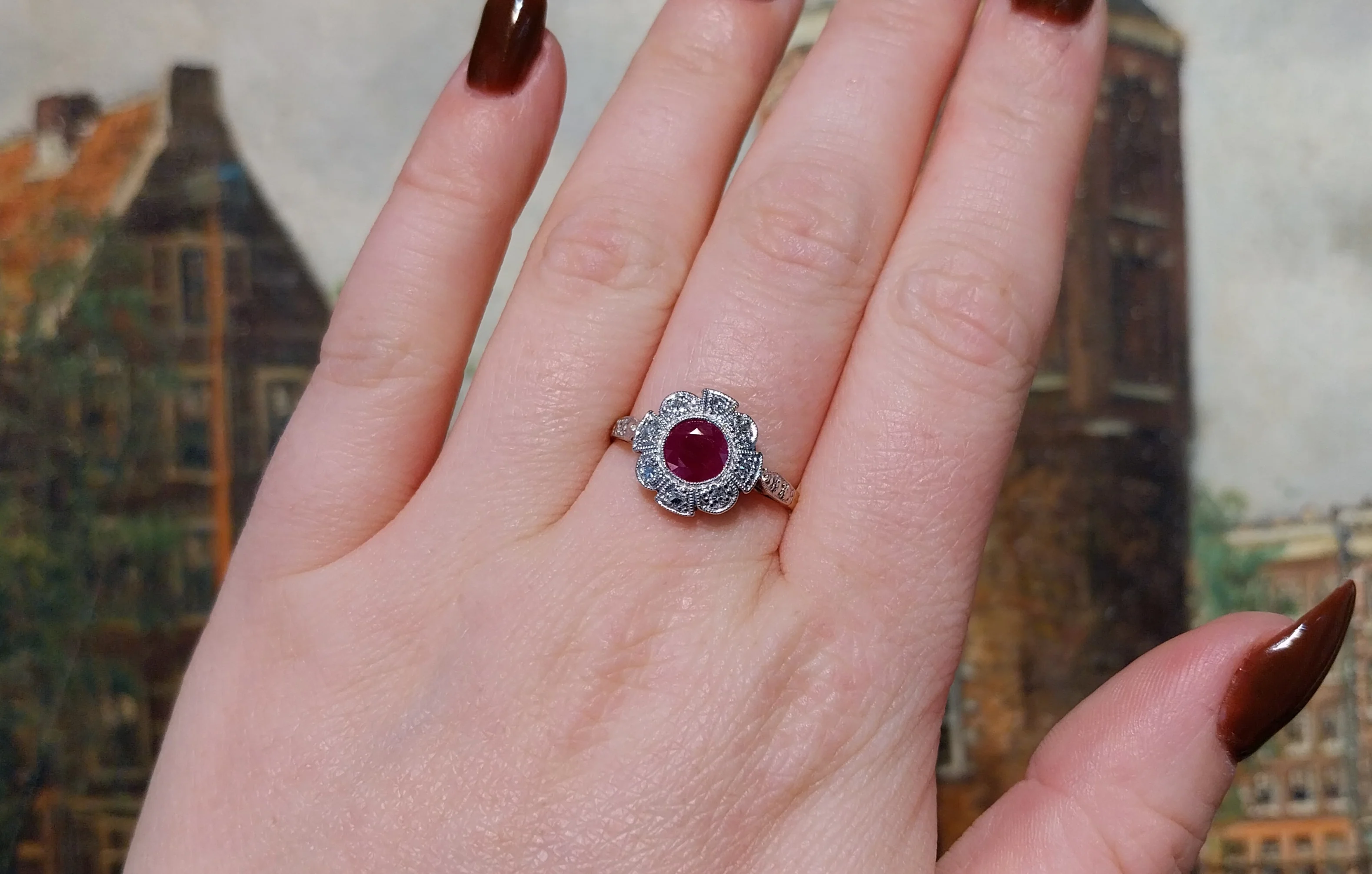 Vintage ruby and diamond ring in platinum and gold - Image 7