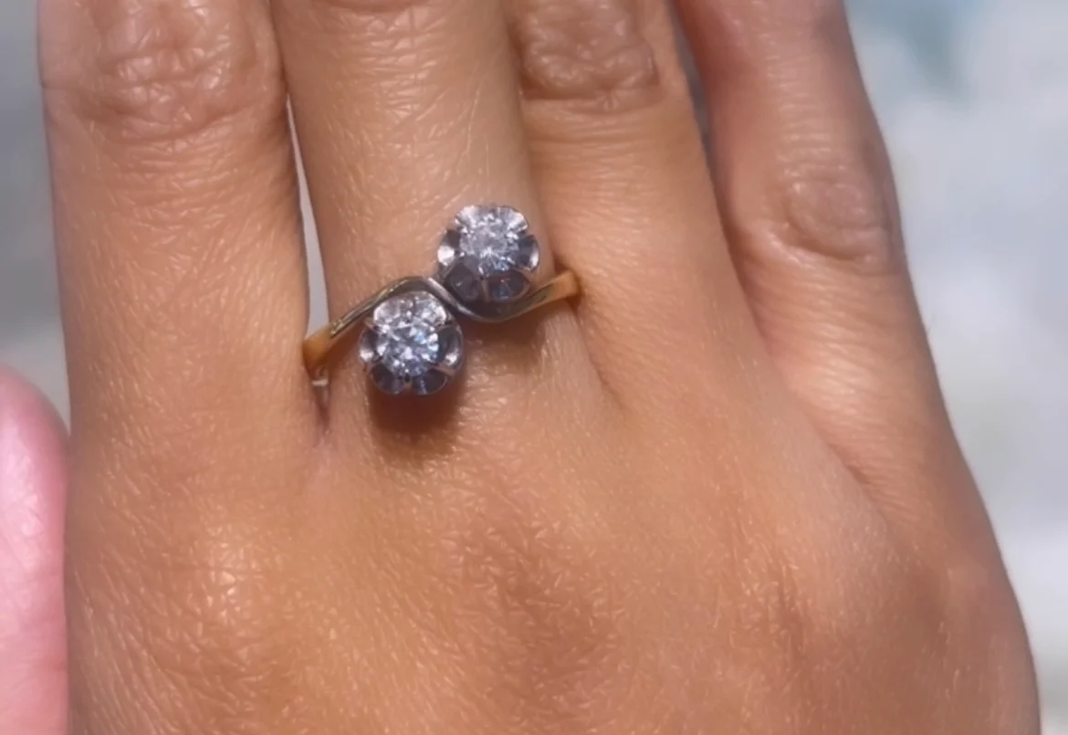 Vintage Toi et Moi diamond gold ring - Image 7